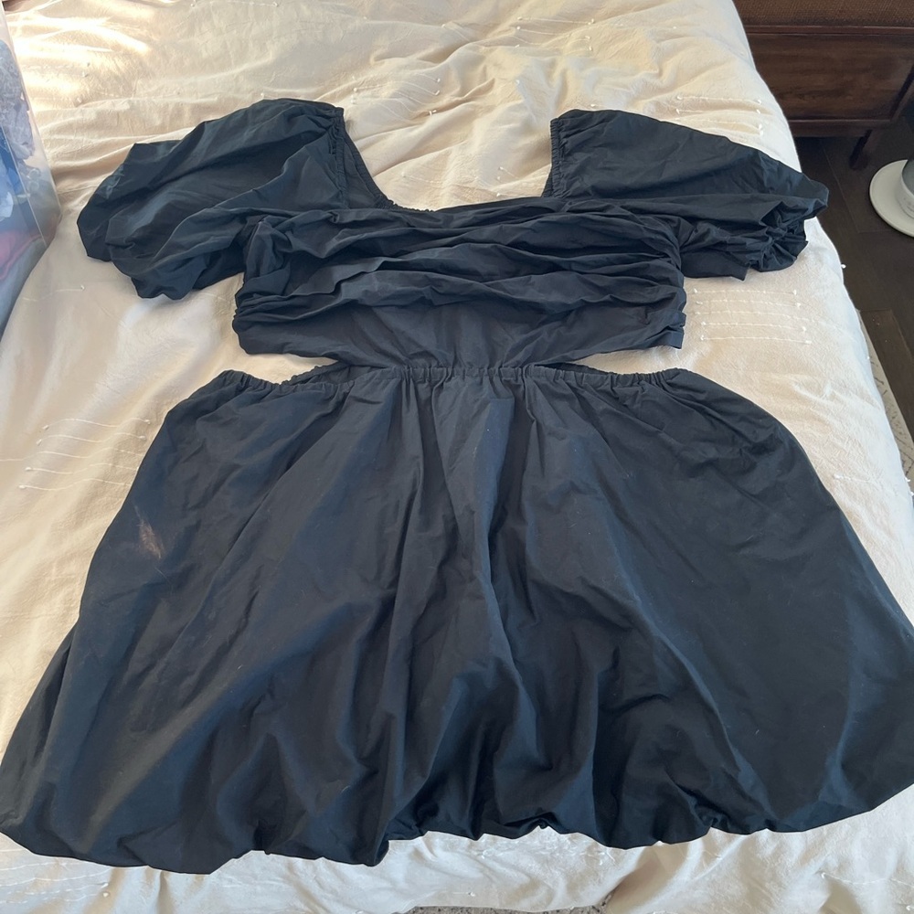 Black Puff Sleeve Cut Out Dress